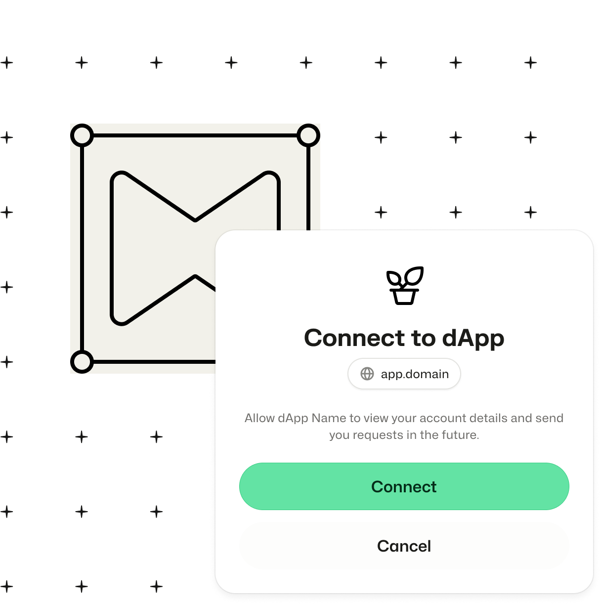 Illustration of the FastAuth UI showing the stage allowing user to connect their account to a dApp.