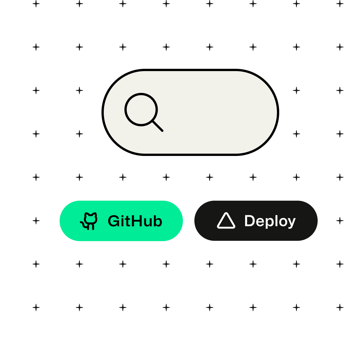 Illustration of a search bar above two buttons for GitHub and Deploy